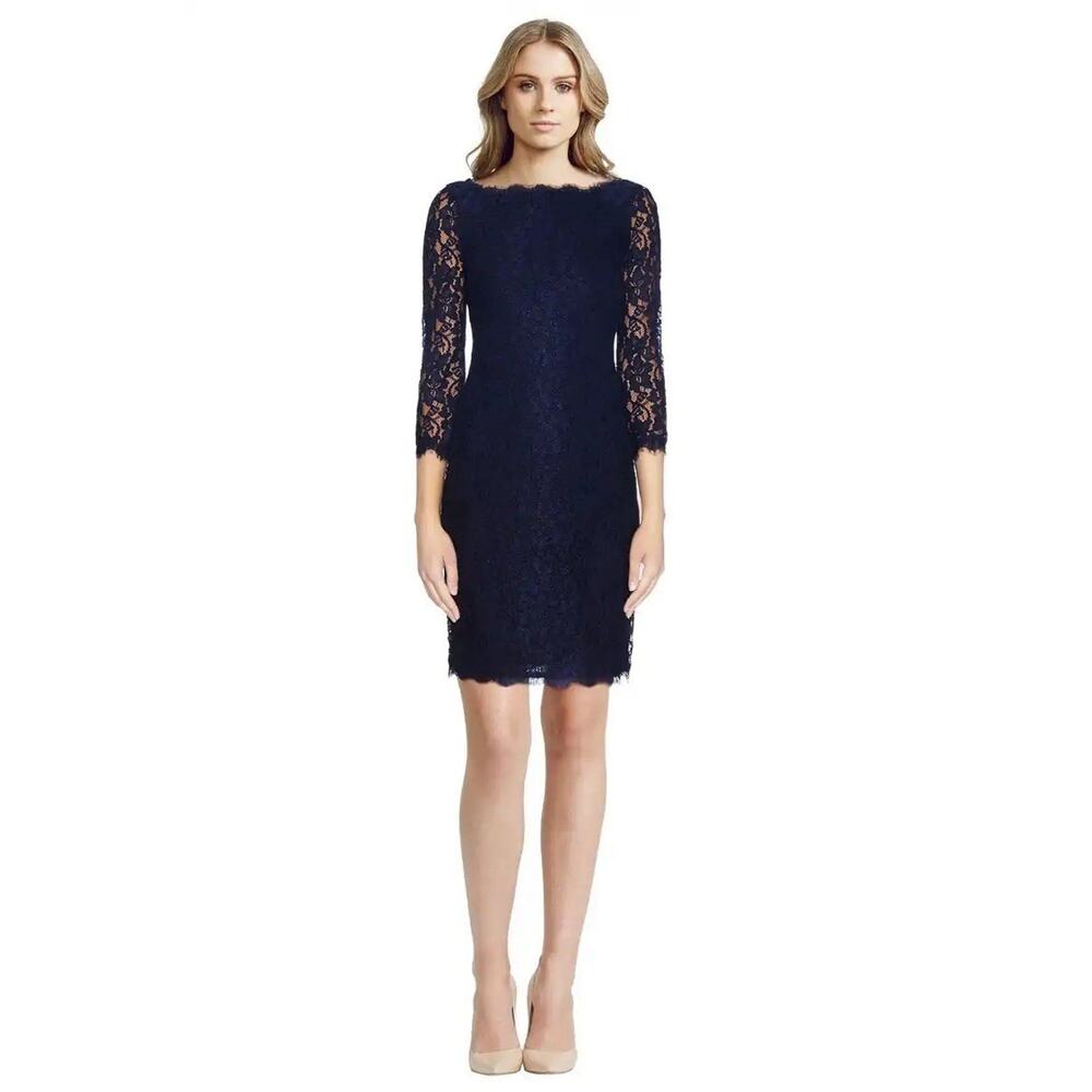 Diane Von Furstenberg Zarita Navy Lace Dress Size 6 - Picture 5 of 13
